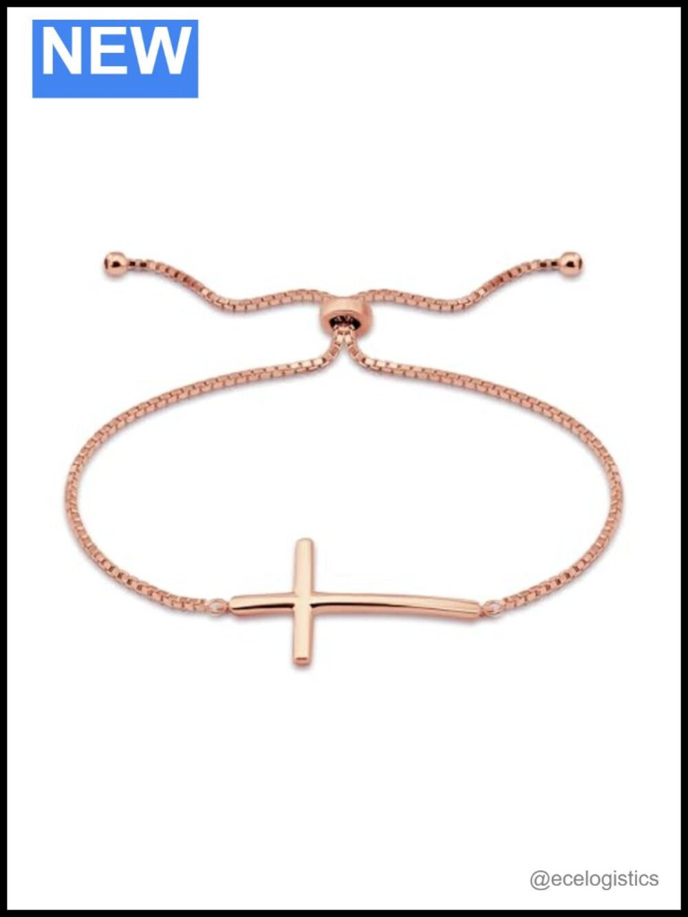 925 Sterling Silver Cross Bracelet 14k Rose Gold Plated Adjustable